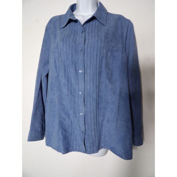 Laura Scott Petite XLP Faux Suede Blouse Top Peri Blue Button Career Office - Picture 1 of 10